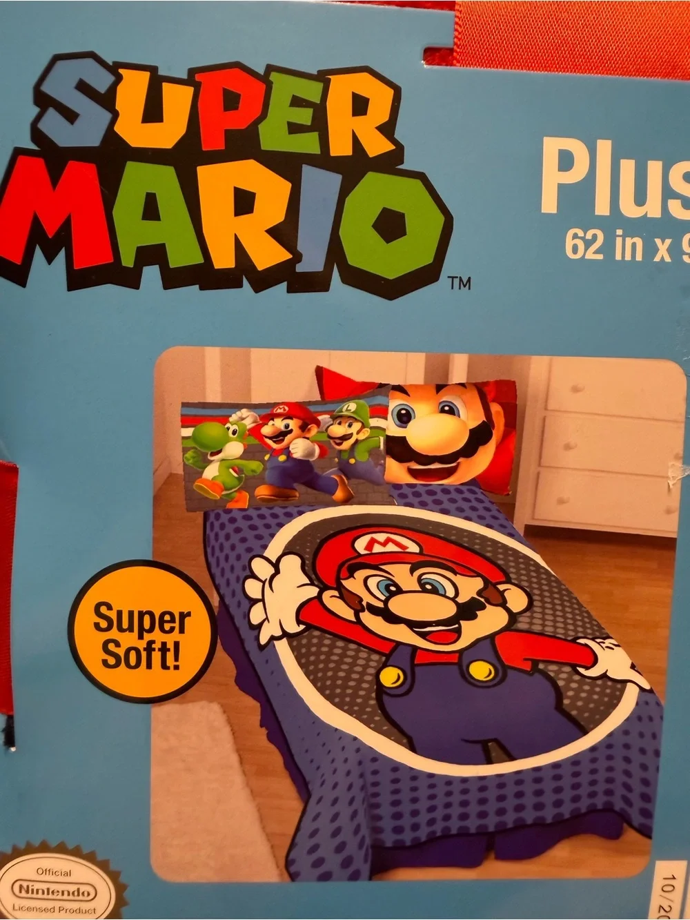 Super Mario Plush Blanket - Blue & Red Cozy Bedding NWT